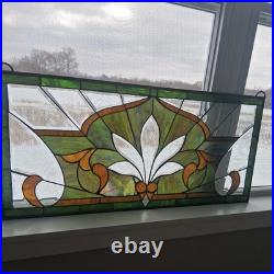 Leaded Stained Glass Transom Window Lotus Flower 36.5 x 16.5 Inches Window Panel Leaded Stained Glass Transom Window Lotus Flower 36.5 x 16.5 Inches Window Panel