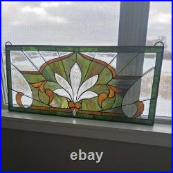 Leaded Stained Glass Transom Window Lotus Flower 36.5 x 16.5 Inches Window Panel