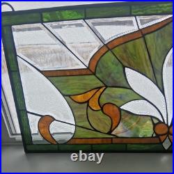 Leaded Stained Glass Transom Window Lotus Flower 36.5 x 16.5 Inches Window Panel