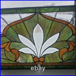 Leaded Stained Glass Transom Window Lotus Flower 36.5 x 16.5 Inches Window Panel