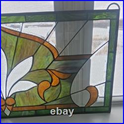 Leaded Stained Glass Transom Window Lotus Flower 36.5 x 16.5 Inches Window Panel