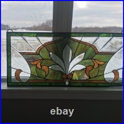 Leaded Stained Glass Transom Window Lotus Flower 36.5 x 16.5 Inches Window Panel
