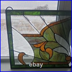 Leaded Stained Glass Transom Window Lotus Flower 36.5 x 16.5 Inches Window Panel