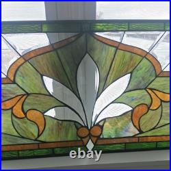 Leaded Stained Glass Transom Window Lotus Flower 36.5 x 16.5 Inches Window Panel