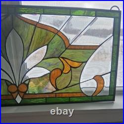 Leaded Stained Glass Transom Window Lotus Flower 36.5 x 16.5 Inches Window Panel