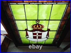 Leaded Stained Glass Window Antique Slag Glass Crown Cross 40X34 Wood Window