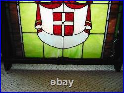 Leaded Stained Glass Window Antique Slag Glass Crown Cross 40X34 Wood Window