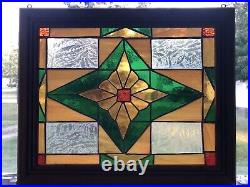 Leaded Stained Glass Window Frame Panel 16 5/8 X 13 5/8 With Hooks