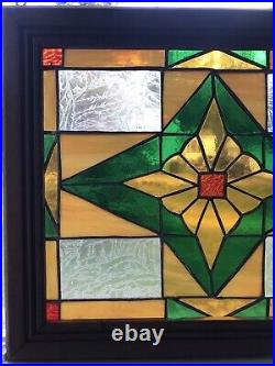 Leaded Stained Glass Window Frame Panel 16 5/8 X 13 5/8 With Hooks