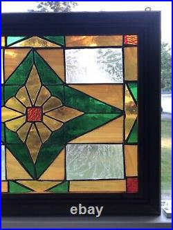 Leaded Stained Glass Window Frame Panel 16 5/8 X 13 5/8 With Hooks