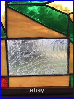 Leaded Stained Glass Window Frame Panel 16 5/8 X 13 5/8 With Hooks