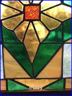 Leaded Stained Glass Window Frame Panel 16 5/8 X 13 5/8 With Hooks