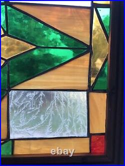 Leaded Stained Glass Window Frame Panel 16 5/8 X 13 5/8 With Hooks