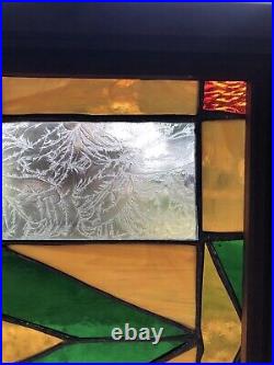 Leaded Stained Glass Window Frame Panel 16 5/8 X 13 5/8 With Hooks