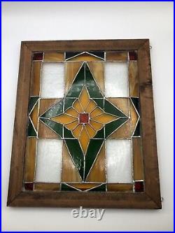 Leaded Stained Glass Window Frame Panel 16 5/8 X 13 5/8 With Hooks