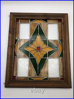 Leaded Stained Glass Window Frame Panel 16 5/8 X 13 5/8 With Hooks