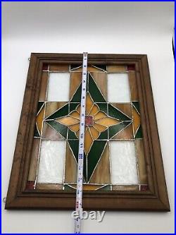 Leaded Stained Glass Window Frame Panel 16 5/8 X 13 5/8 With Hooks