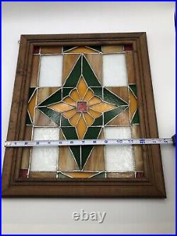 Leaded Stained Glass Window Frame Panel 16 5/8 X 13 5/8 With Hooks