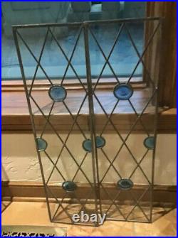 Leaded Stained Glass Windows with Blue Bullets A Pair
