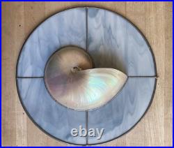 Leaded Stained Glass with inlaid Nautilus Shell 12 Wide Handmade Work of Art