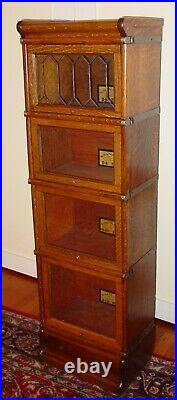 Leaded glass door quartered oak antique half size barrister bookcase-15614