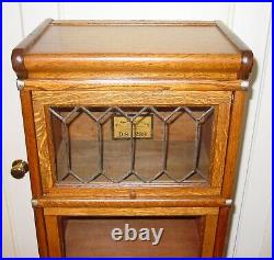Leaded glass door quartered oak antique half size barrister bookcase-15614