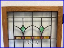 Lot of 2 Antique Oak Leaded Glass Cabinet Doors Stained Glass Windows