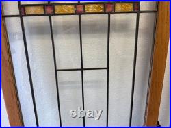Lot of 2 Antique Oak Leaded Glass Cabinet Doors Stained Glass Windows