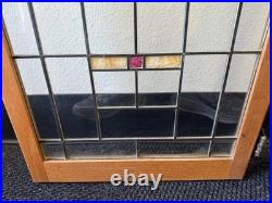 Lot of 2 Antique Oak Leaded Glass Cabinet Doors Stained Glass Windows
