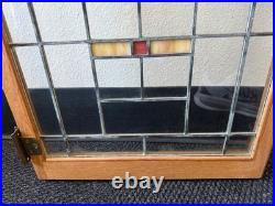 Lot of 2 Antique Oak Leaded Glass Cabinet Doors Stained Glass Windows