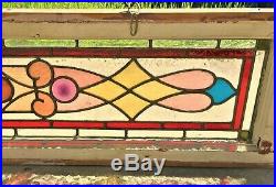 Lovely Antique Leaded Stained Glass Transom Window 46 x 12 SEE SHIP NOTE