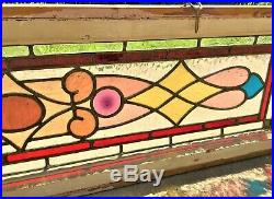 Lovely Antique Leaded Stained Glass Transom Window 46 x 12 SEE SHIP NOTE