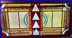 Lrg. Stained & Leaded Glass Hanging Rectangular Window Panel / Art Deco