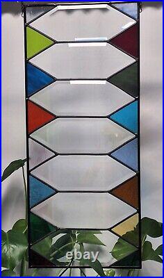 Lucky 7 old world style stained glass panel with multiple colors 30 ¼ x12 1/2