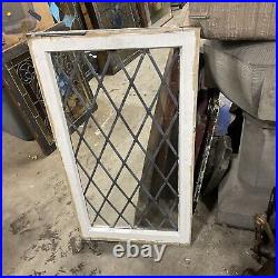 MAR 4-24 antique leaded glass diamond window 22.5 x 41.25