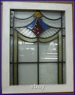 MIDSIZE OLD ENGLISH LEADED STAINED GLASS WINDOW Abstract Design 21.25 x 26.75
