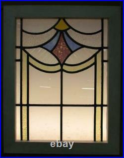 MIDSIZE OLD ENGLISH LEADED STAINED GLASS WINDOW Abstract Design 21.25 x 26.75