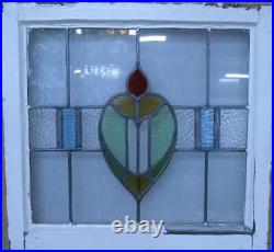MIDSIZE OLD ENGLISH LEADED STAINED GLASS WINDOW Abstract Floral 23 x 21.5