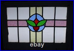 MIDSIZE OLD ENGLISH LEADED STAINED GLASS WINDOW Abstract Floral 24.5 x 17.25