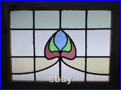 MIDSIZE OLD ENGLISH LEADED STAINED GLASS WINDOW Abstract Floral 24 x 18.25