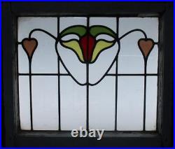 MIDSIZE OLD ENGLISH LEADED STAINED GLASS WINDOW Abstract Floral 25.25 x 22.25