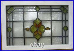 MIDSIZE OLD ENGLISH LEADED STAINED GLASS WINDOW Abstract Geometric 27.75 x 19