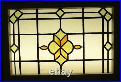 MIDSIZE OLD ENGLISH LEADED STAINED GLASS WINDOW Abstract Geometric 27.75 x 19