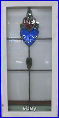 MIDSIZE OLD ENGLISH LEADED STAINED GLASS WINDOW Abstract Heart 14.25 x 28.75