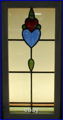 MIDSIZE OLD ENGLISH LEADED STAINED GLASS WINDOW Abstract Heart 14.25 x 28.75