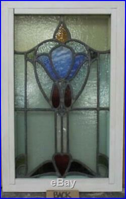 MIDSIZE OLD ENGLISH LEADED STAINED GLASS WINDOW Abstract & Heart 15.5 x 24.25
