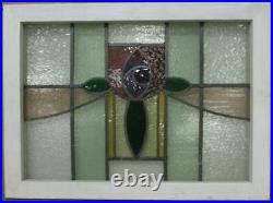 MIDSIZE OLD ENGLISH LEADED STAINED GLASS WINDOW. Abstract Rose 26.75 x 19.75