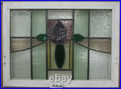 MIDSIZE OLD ENGLISH LEADED STAINED GLASS WINDOW. Abstract Rose 26.75 x 19.75