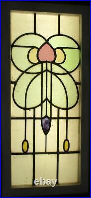 MIDSIZE OLD ENGLISH LEADED STAINED GLASS WINDOW Beautiful Abstract 14.5 x 31.75