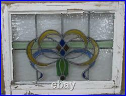 MIDSIZE OLD ENGLISH LEADED STAINED GLASS WINDOW Beautiful Bow 24.5 x 18.75